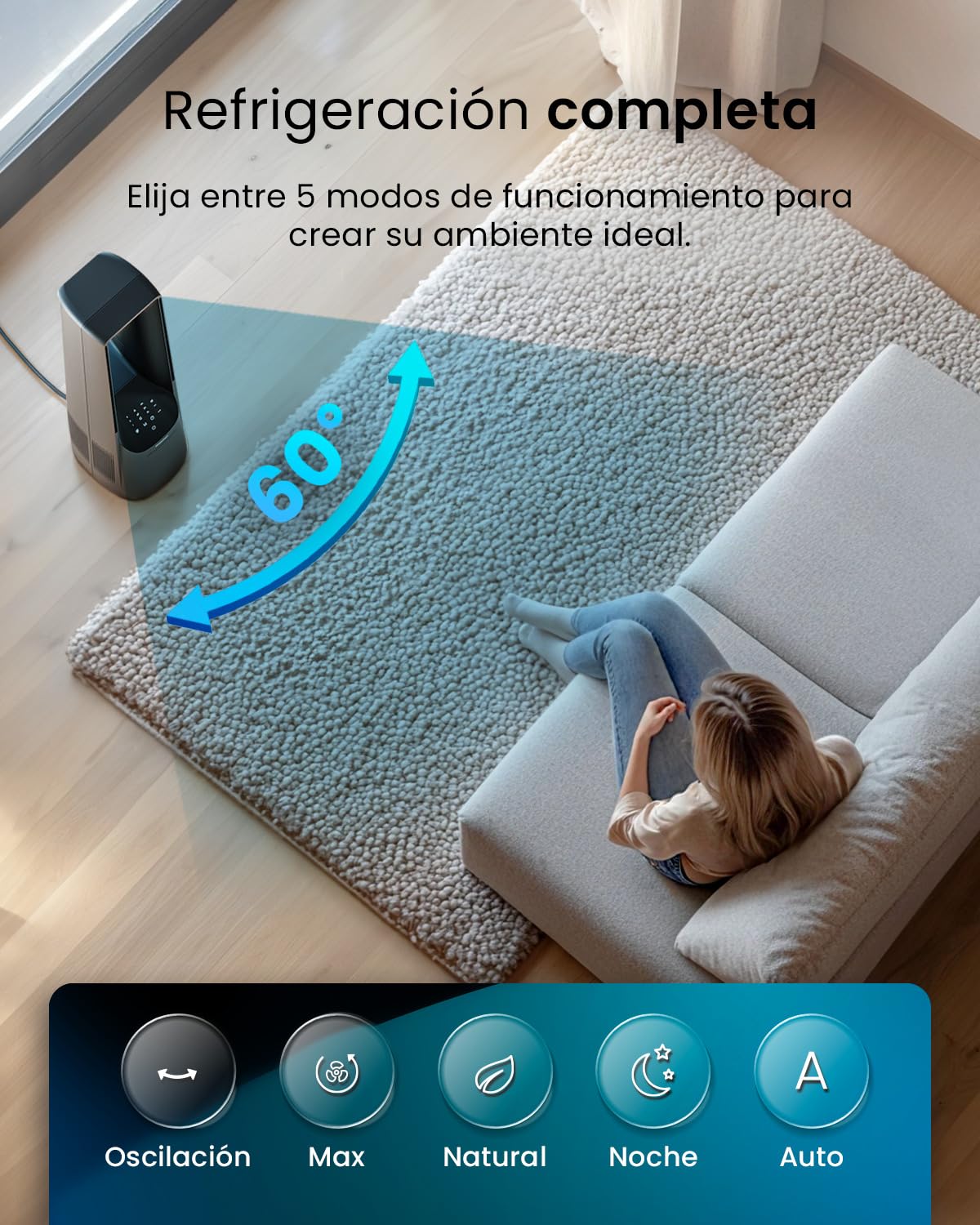 Pro Breeze Ventilador de Torre silencioso sin aspas de 101 cm con 6 velocidades y Mando a Distancia – Oscilación 60º, 5 Modos, Temporizador – Ventilador Grande y portátil para el hogar y la Oficina