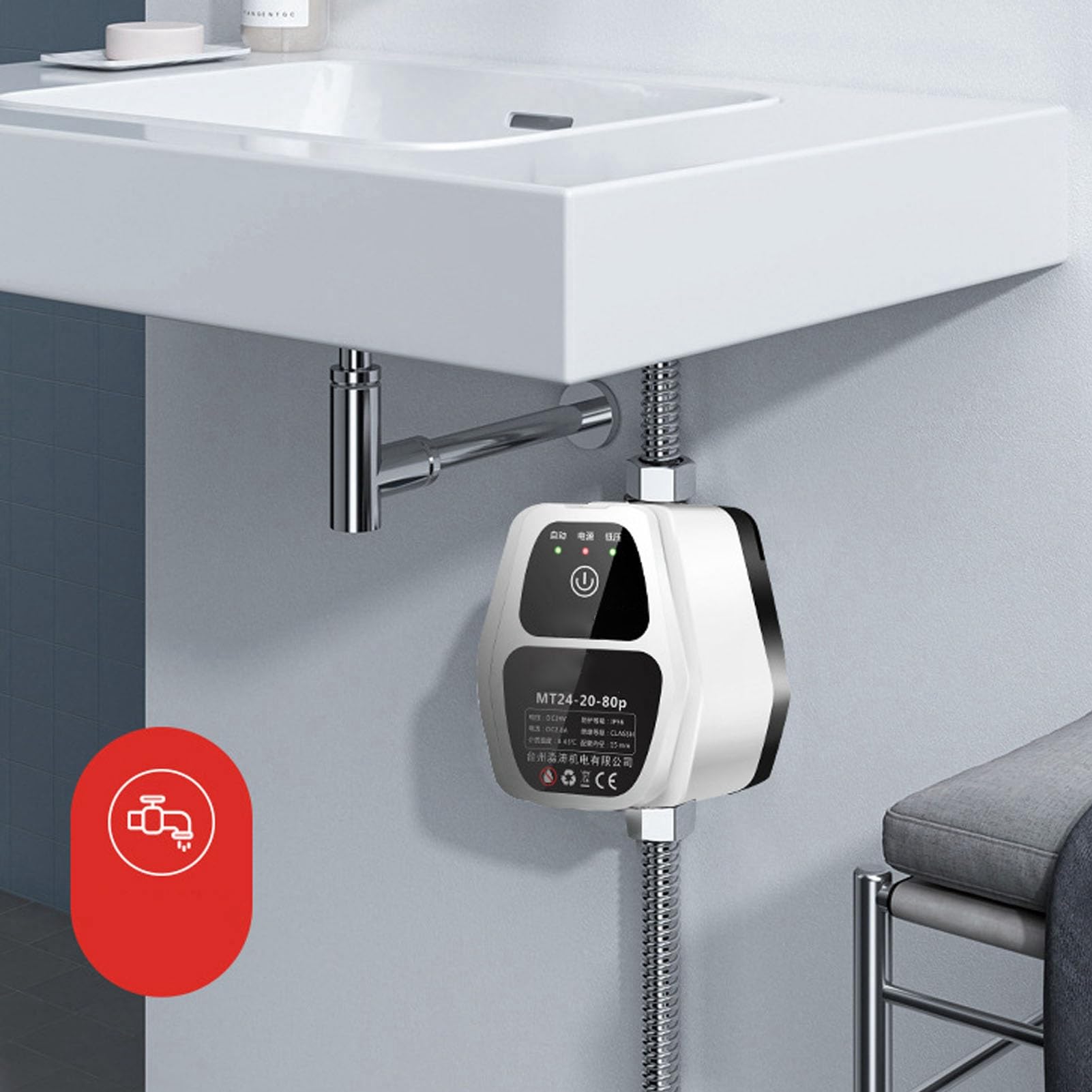 Bomba de Refuerzo de Presión de Agua Automática, 80Pa, Recirculación de Ducha, CC, Interruptor de Presión para el Hogar y Baño (EU)