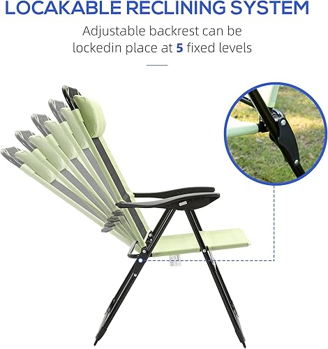 Miniatura 5 de Outsunny Juego de 2 sillas plegables de comedor para patio, sillas de terraza al aire libre con respaldo ajustable con respaldo ajustable, silla de