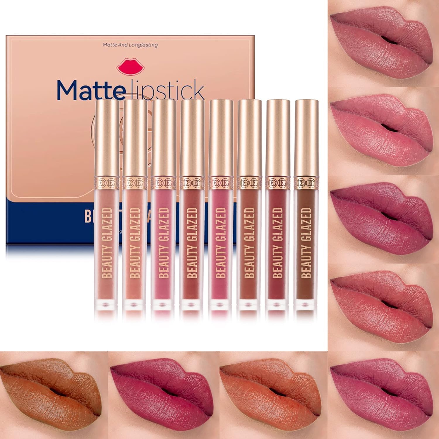 Generic 8 Pcs/Kit Matte Colors Lipstick Kits Waterproof Nutritious Velvet Matte Long Lasting Lip Stick Tint Nude Make Up Set