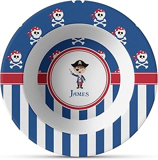 Personalized Blue Pirate Plastic Bowl - Microwave Safe - Composite Polymer