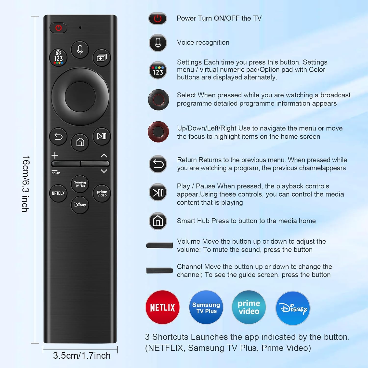 Replacement for Samsung TV Remote Control:Universal Compatible with All Samsung Smart TVs,for 2019-2026 All Crystal UHD, Frame, QLED, OLED, Neo QLED Smart TVs