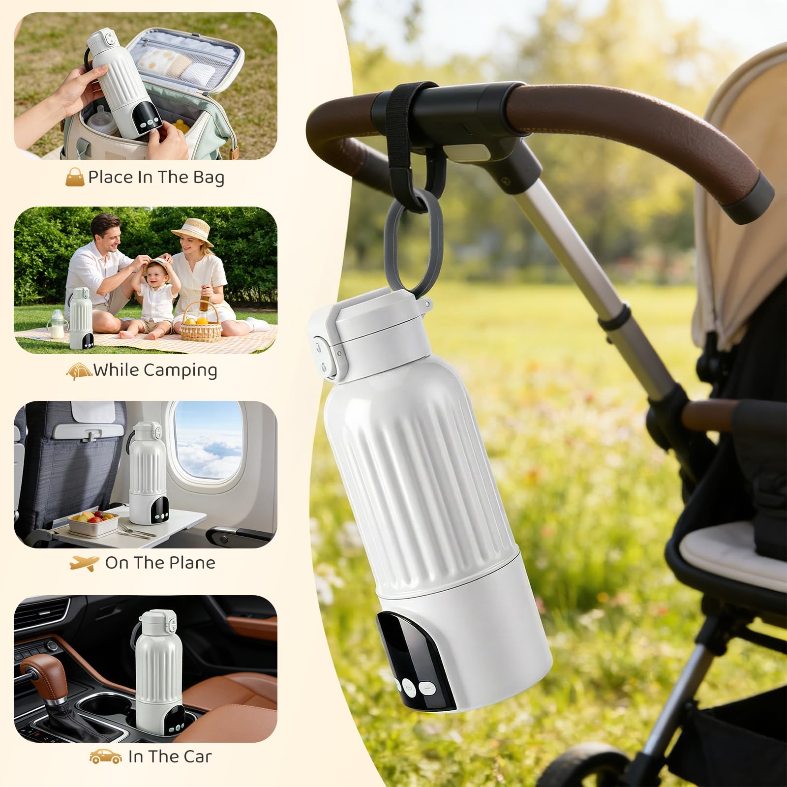 Calentador de biberón portátil con esterilizador, inalámbrico, 140 W, calentamiento rápido, 5 min, 12000 mAh, duración prolongada, BPA Free Inox para leche materna y agua, ideal para viajes nocturnos