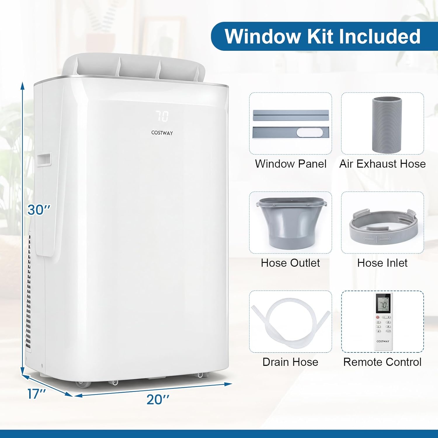 COSTWAY 15000 BTU Inverter Portable Air Conditioner, Smart Wifi Enabled Cooling & Heating Unit w/Fan, Dehumidifier, Auto Swing, Sleep Mode, 24H Timer, Remote Control & Window Kit, Cool Up to 750 Sq.Ft