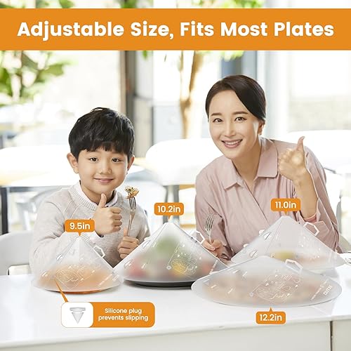 Miniatura 3 de OUTXE - Paquete de 2 fundas universales para salpicaduras de microondas, tapa ajustable para microondas para alimentos, cubierta de plástico para