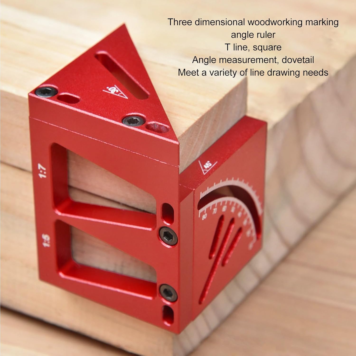 Marhynchus 3D Multi Angle Protractor Woodworking Line Marker Angle Finder Marking Ruler with 30 45 60 Degree Options and Dovetail Templates for Woodworking Carpentry DIY Projects (Red) (Red)