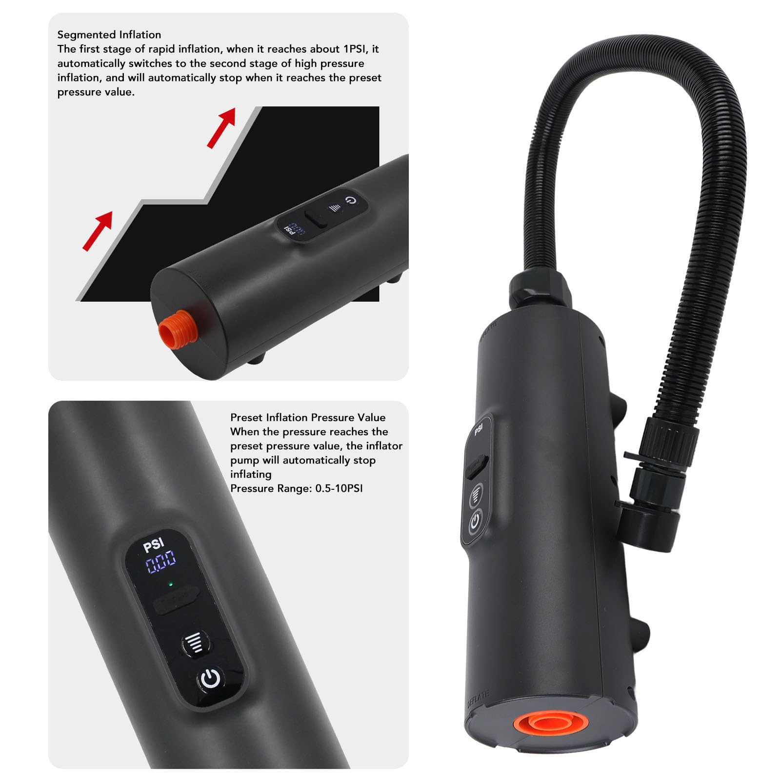 Pompe D'infracteur Portable Pompe à Air électrique Haute Pression à Haute Pression pour la Tente Gonflable Kayak Boat Float Lit avec Une Batterie LI Efficace Variété de Buses ABS