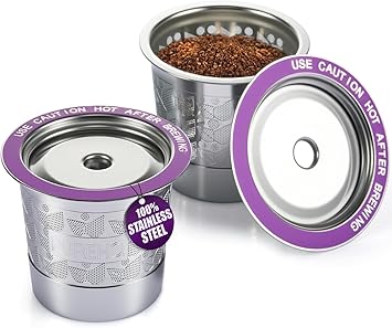 Stainless Steel Reusable K Cups for Keurig 2.0, Keurig Mini, K-Express, K-Classic, K-Elite, K-Compact, K-Mini Mate Single-Serve Coffee Makers by PureHQ - Refillable Metal Coffee Filters - 2 Pack