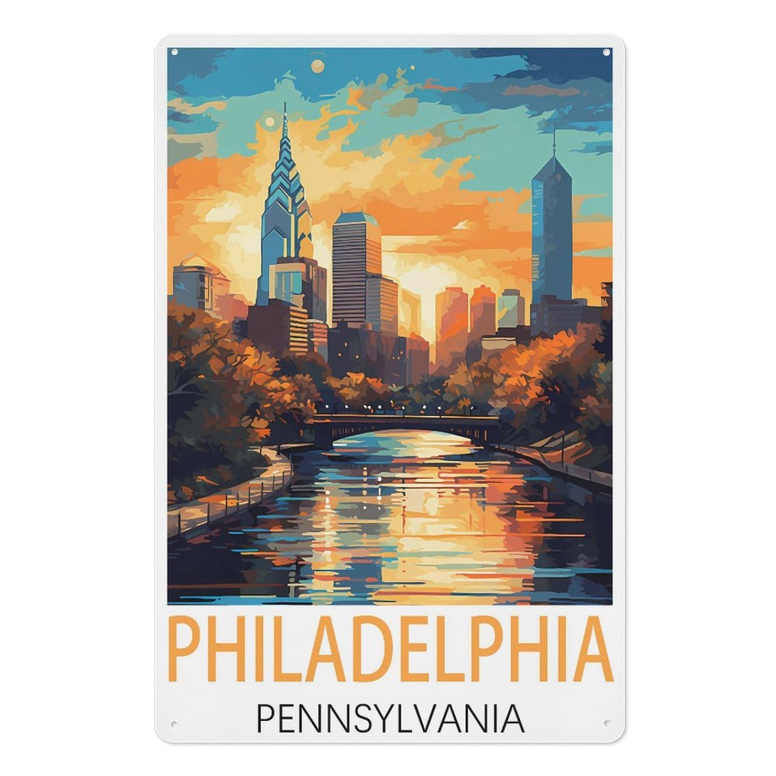 Philadelphia Pennsylvania Retro Design Tin Paintings Vintage Tin Sign 08x12inch(20x30cm) Wall Art for Home Office Bedroom Living Room Cafes Wall Decor
