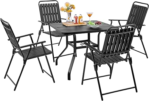 Miniatura 9 de Yaheetech Juego de 4 sillas plegables para patio, sillas de comedor al aire libre con reposabrazos, silla de patio de plástico para porche, terraza,
