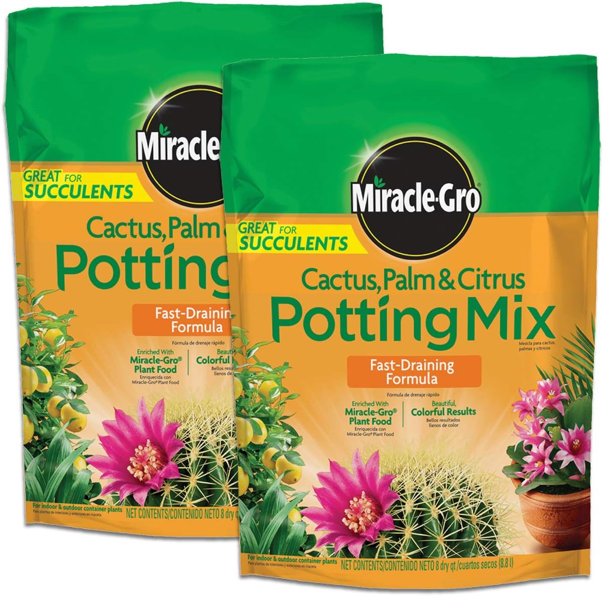 Cactus, Palm and Citrus Potting Mix, for Indoor or Outdoor Potted Plants, Great for Succulents, 8 qt., 2-Pack