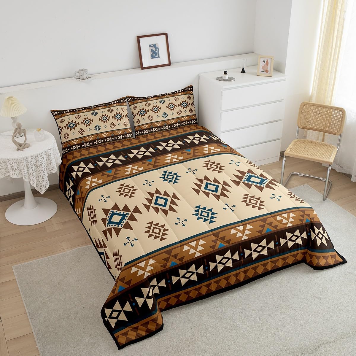 Feelyou Southwest Native Comforter Set for Kids Boys Girls Southwestern Geometric Comforter Twin Size Boho Bedding Set Bedroom Decor Western Duvet Set Quilt Set 2Pcs