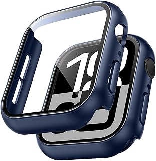 VEMIGON Hard PC Case Compatible with Apple Watch Series 10 46mm with Tempered Glass Screen Protector, Full Coverage, Touch Sensitive, Ultra-Thin HD Bumper Protective Cover (iWatch S10 46mm Dark Blue)