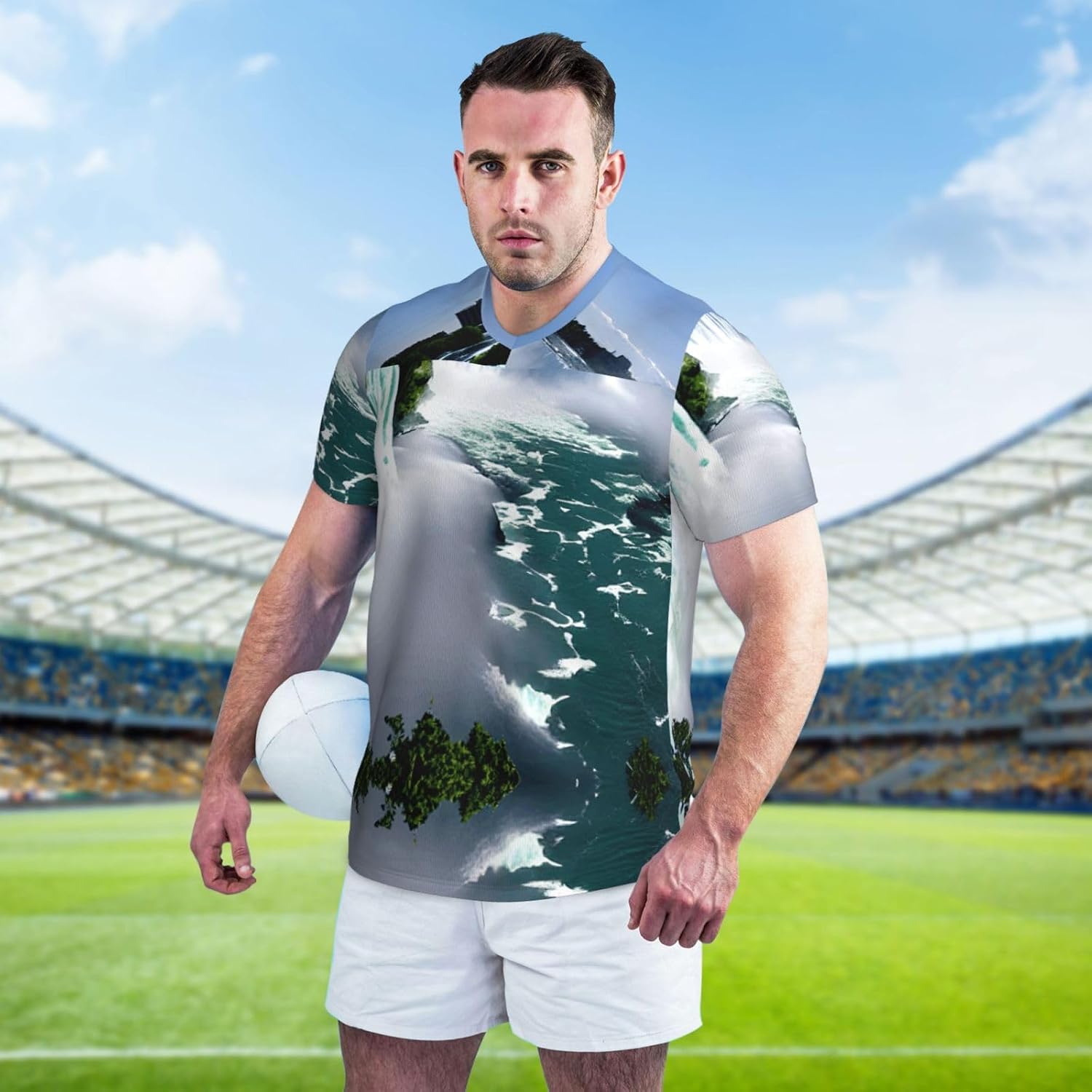 Niagara Fall Rugby Football Jersey for Men, Comfortable V-Neck Loose Fit Top for Team Sports Athletics