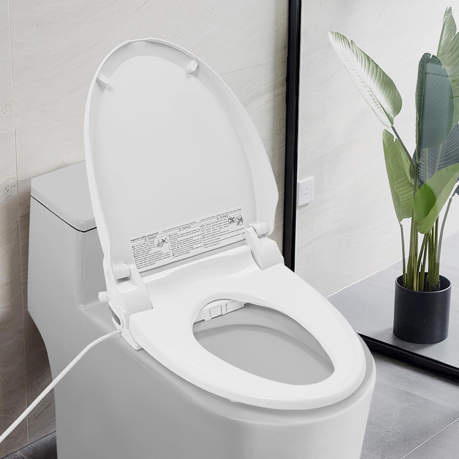 Inteligentna deska sedesowa, bidet 1350 W, ciepła woda 91-104°F, lampka nocna LED, turbo/prysznic/bidet/tryb dla dzieci, do standardowej WC, wolnostojąca, dla seniorów, kobiet, dzieci