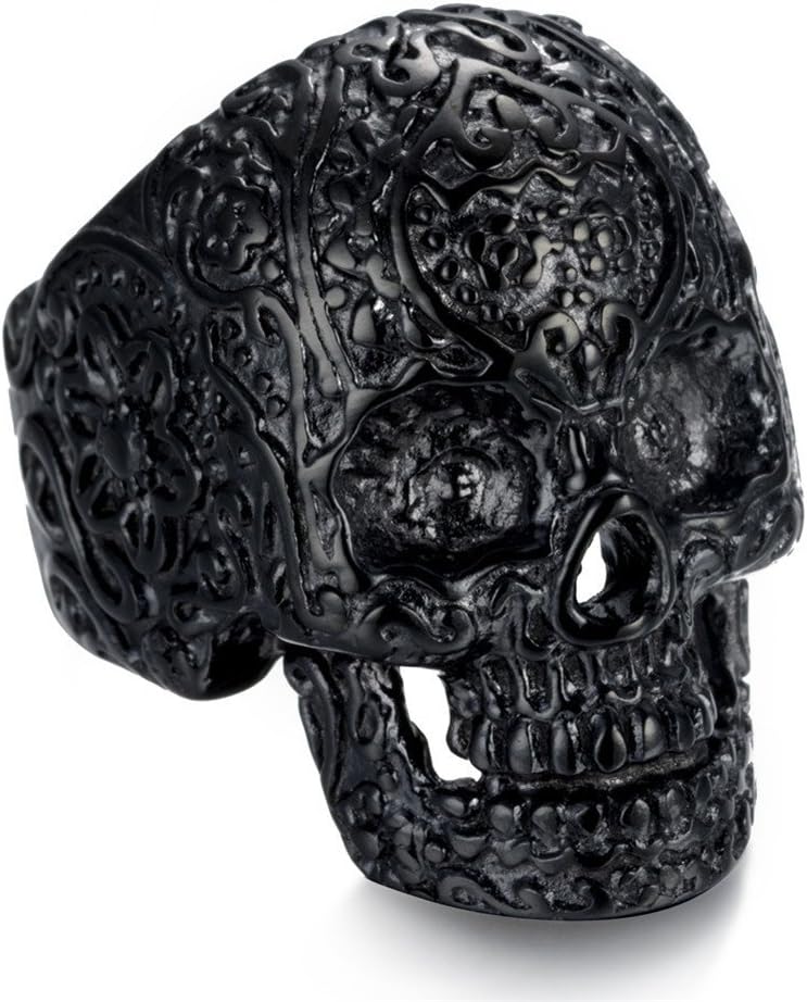 AUMRET Halloween Titanium Steel Men Personality Skull Black Ring