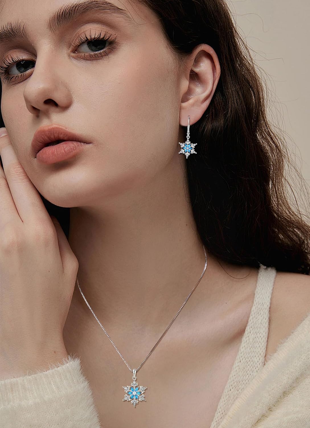 Snowflake Earrings for Women 925 Sterling Silver Birthstone Dangle Drop Earrings Cubic Zirconia Winter Frozen Flower Earring Christmas Jewelry - Image 5
