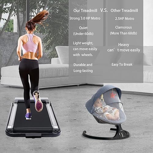 Miniatura 5 de Caminadora plegable para usar debajo del escritorio, cinta de correr compacta, para instalación en casa y oficina, sin necesidad