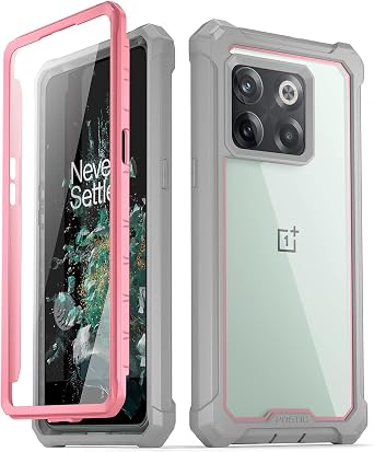 Poetic Guardian Series for OnePlus 10T Case, Full-Body Hybrid Shockproof Bumper Rugged Clear Bumper Cover with Built-in-Screen Protector, Pink/Clear