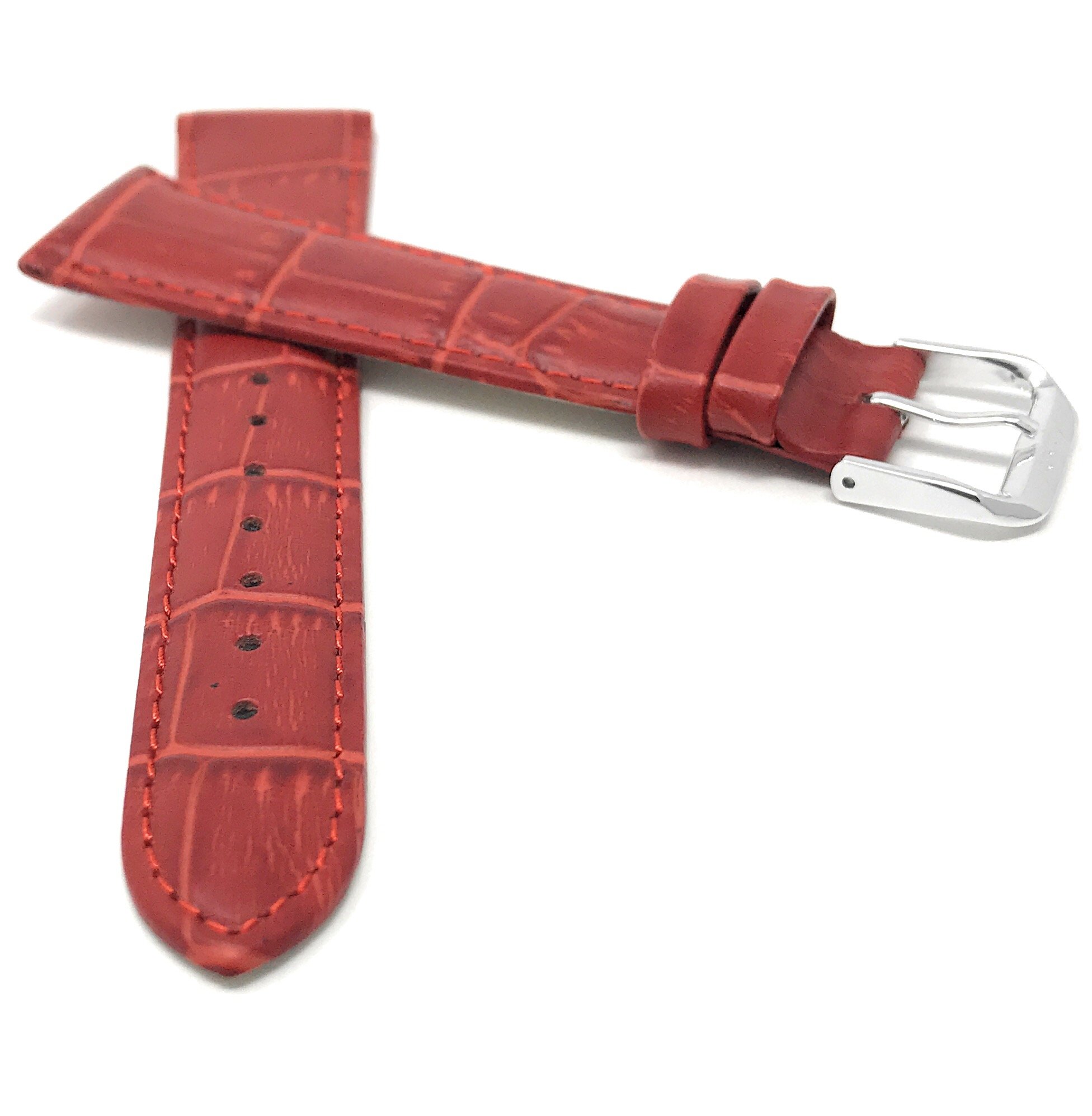 Bandini 12mm Womens Italian Leather Watch Band Strap - Red - Alligator Pattern, Red, 12MM