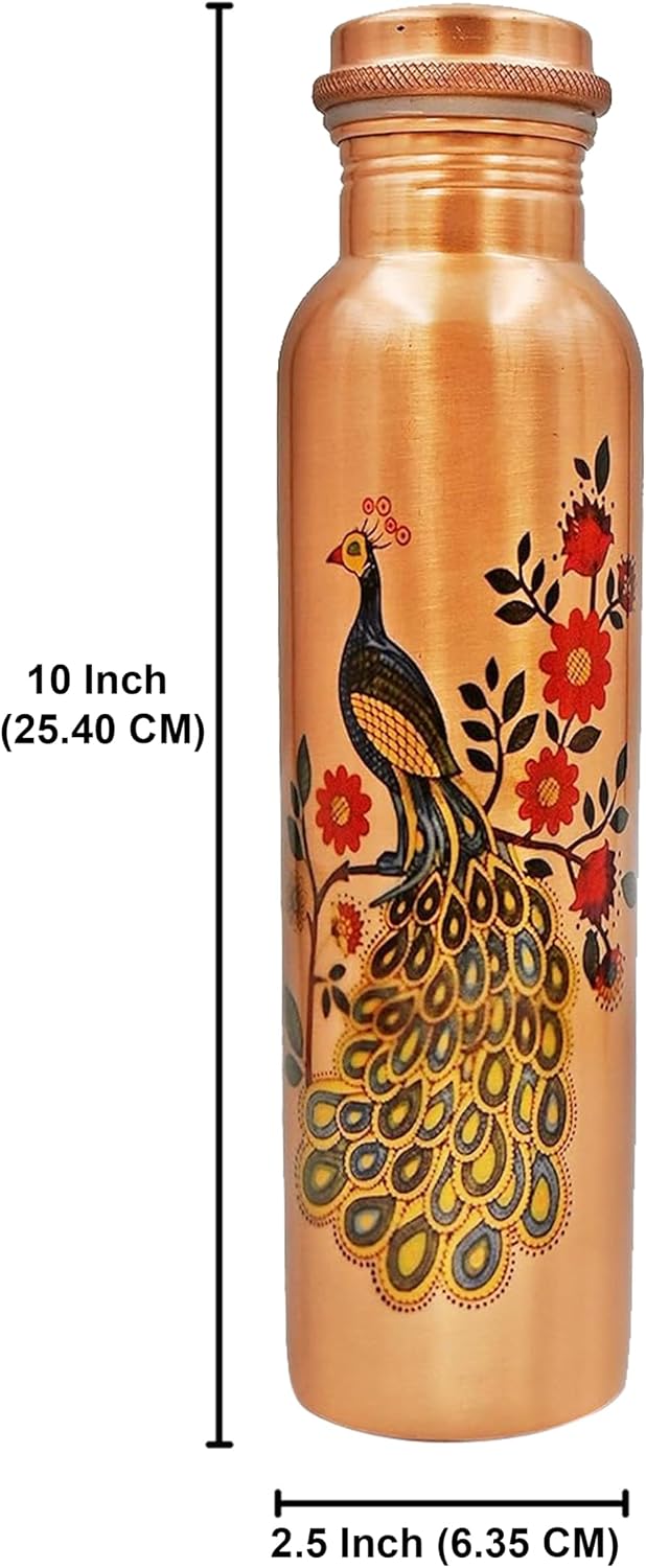Pure Copper Water Bottle 32 OZ/950 M Printed Leak Proof Ayurvedic Copper Bottle for Sports, Yoga, Travel & Daily Use