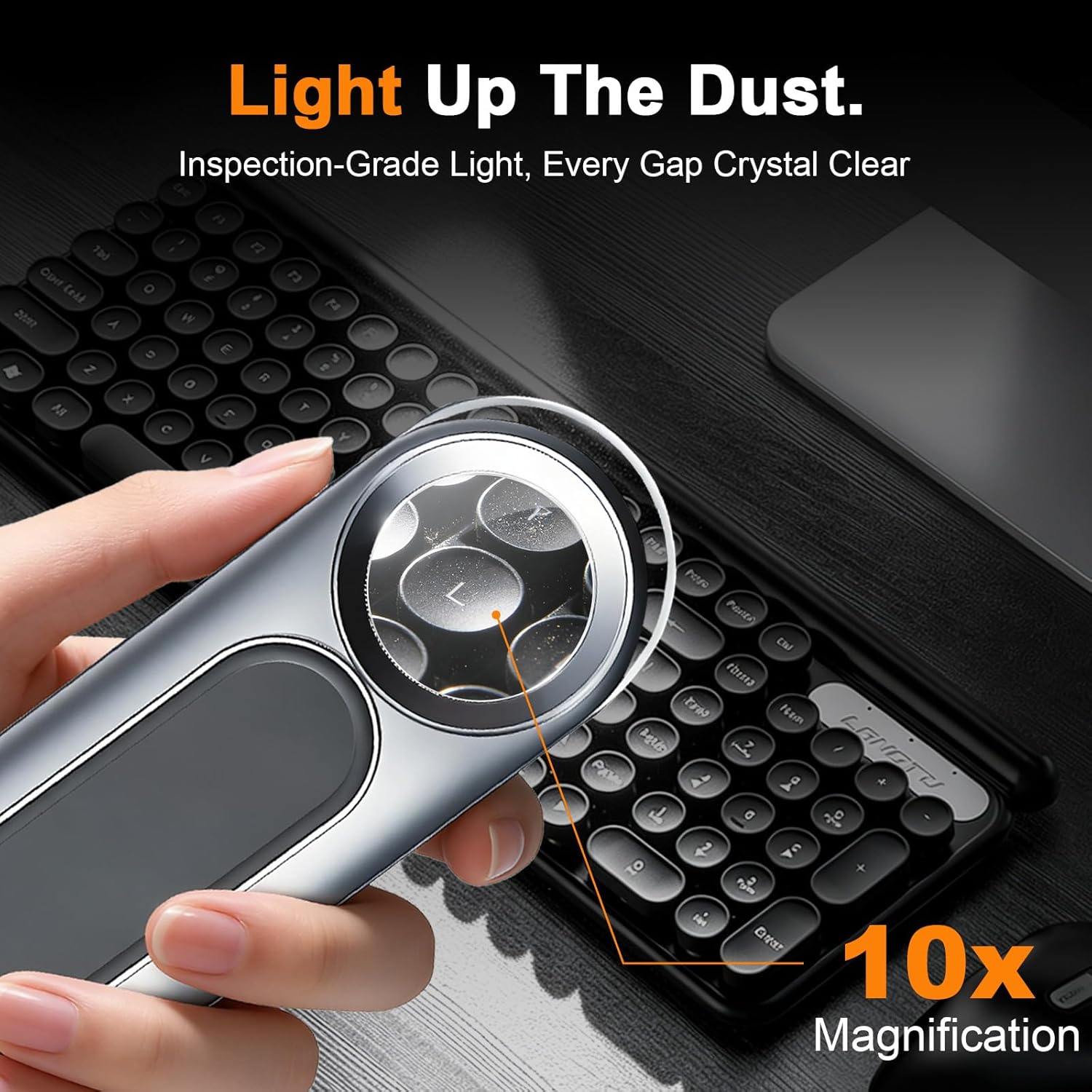 Compressed Air Duster 150000RPM Copper Brushless Motor, Stepless Speed Cordless Blower with LED&Magnifier Glass, Carry Bag & Nozzle Kit, Replaces Air Cans for PC Keyboard Electronics Car Home (Gray)