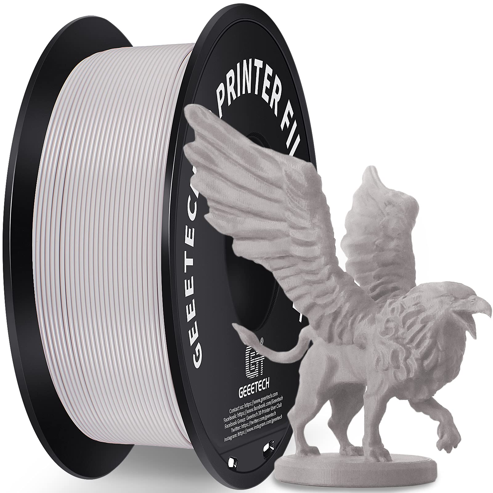GEEETECH Filamento PLA 1,75 mm, GEEETECH PLA Grigio, Filamento Stampante 3D bobina da 1 kg, 0,02 mm, New PLA Grigio…