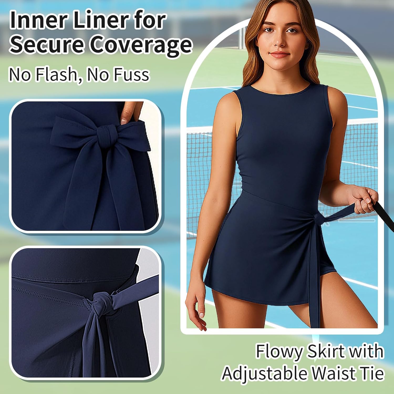Tennis Dresses for Women with Built-in Shorts Sleeveless U-Back Athletic Skort Dress Moisture-Wicking for Workout Summer