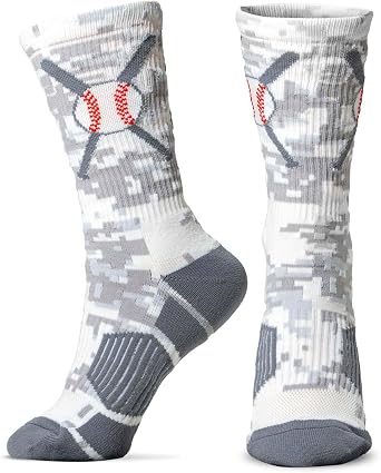 ChalkTalkSPORTS Baseball Socks - Cushioned Mid-Calf Crew - Crossed Bats | Moisture-Wicking Performance Blend, Athletic and Casual Wear, Stay-Up Technology, Arch Support, Breathable, Boys and Men