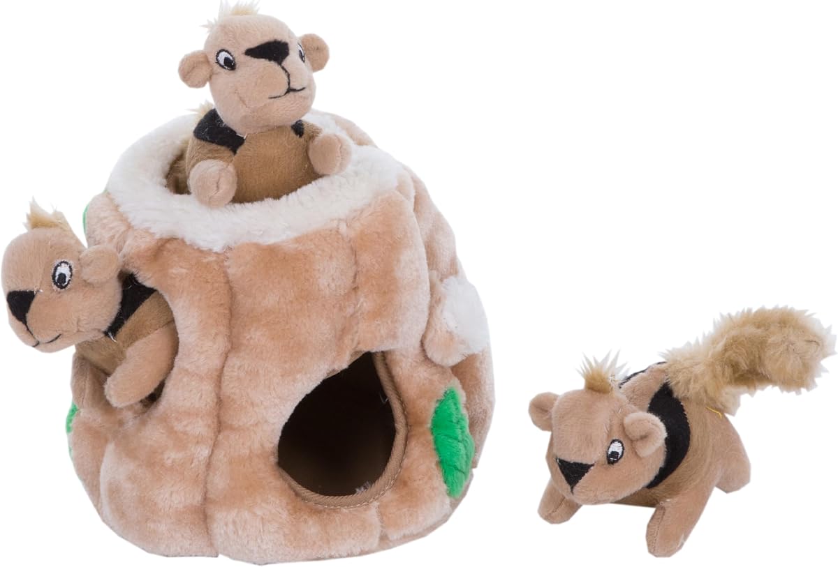 Hide-A-Squirrel Plush Squeaky Dog Toy, Small, 5" x 7" | Hide-n-Seek Puzzle, 3 Removable Squirrels, Fetch Play, Interactive Enrichment, Boredom Buster, Light Chewers, Dogs & Puppies