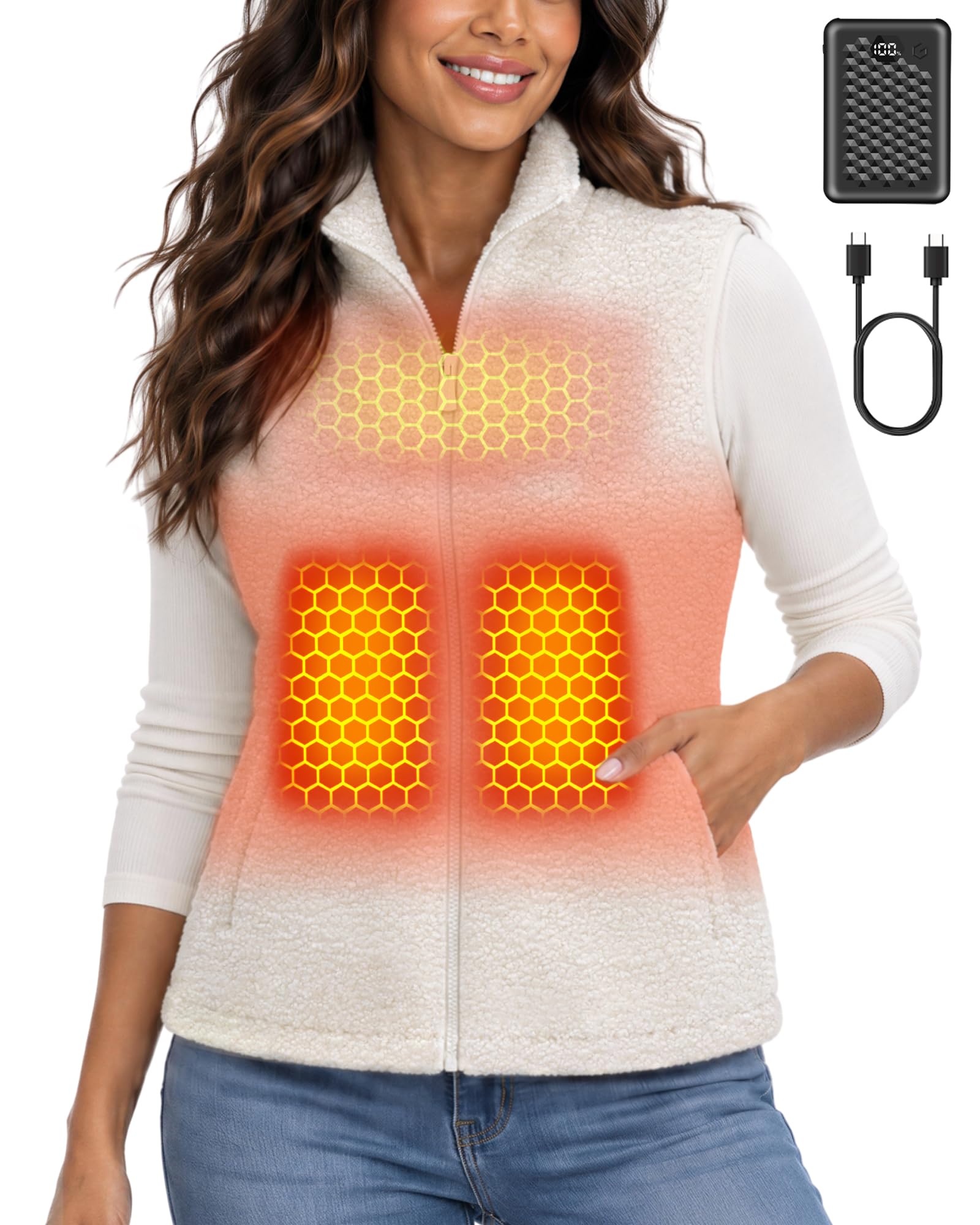 Wulcea Graphene Heated Vest for Women Sherpa Fleece Sleeveless 7.4V Battery Fast Heating…