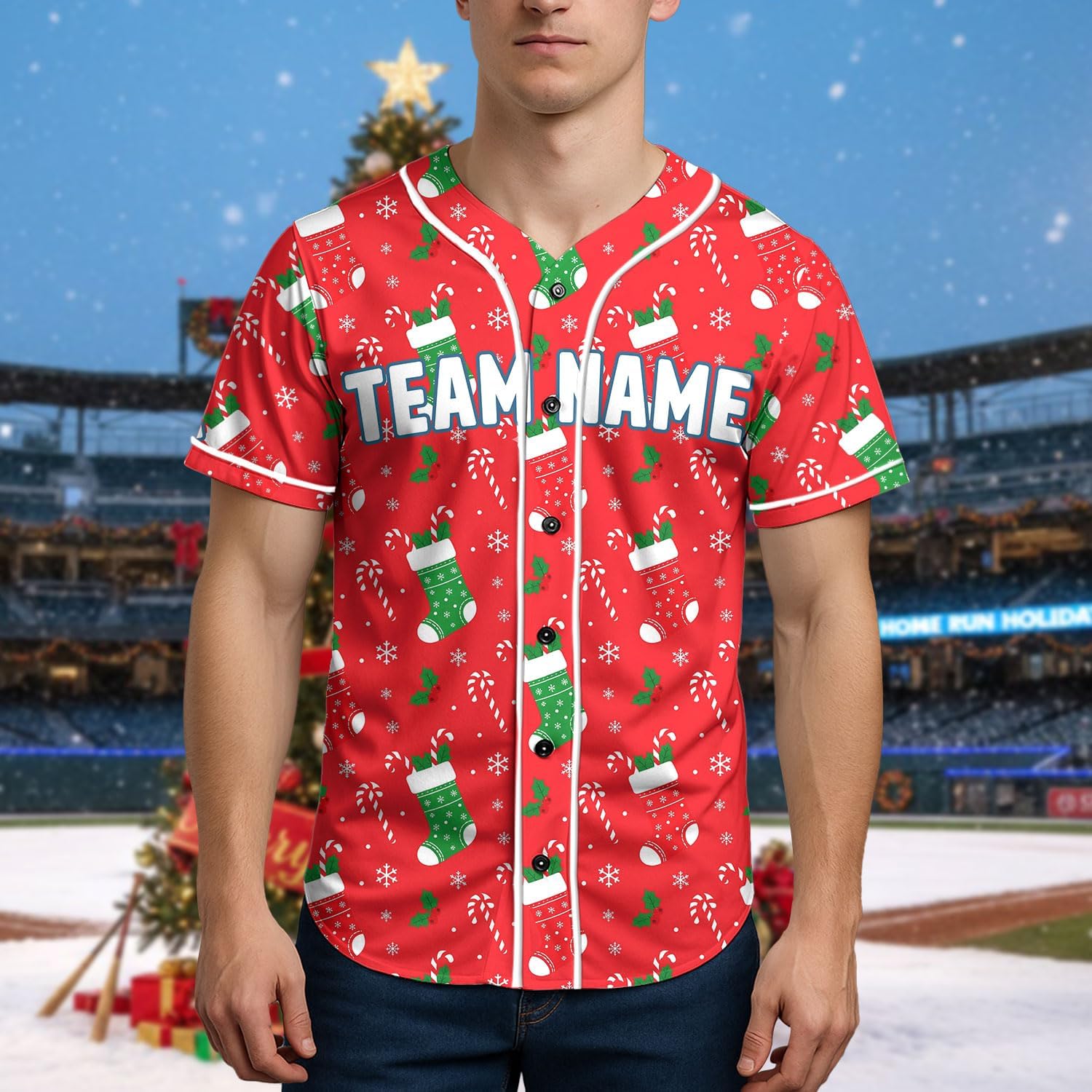 Custom Baseball Jersey Christmas – Personalized Team Name Number Logo Uniform for Men Women Youth, Size XS to 5XL - Image 2