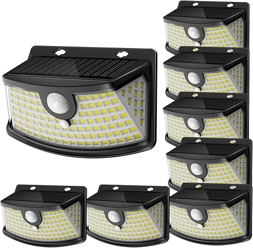 Aootek - Luces solares con sensor de movimiento, 120 LED con reflector de luces, gran angular de 270°, impermeable IP65, para puerta delantera,