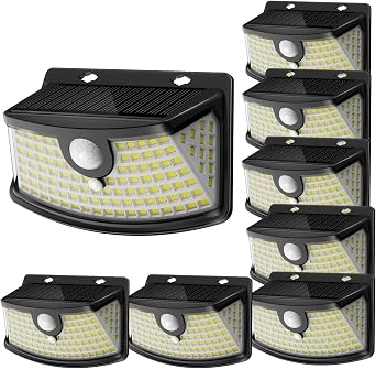 Aootek Solar Motion Sensor Lights Outdoor 120 LEDs, Black, 8 Pack | Lights Reflector, 270 Wide Angle, IP65 Waterproof, Step Lights For Front Door, Yard, Garage, Deck