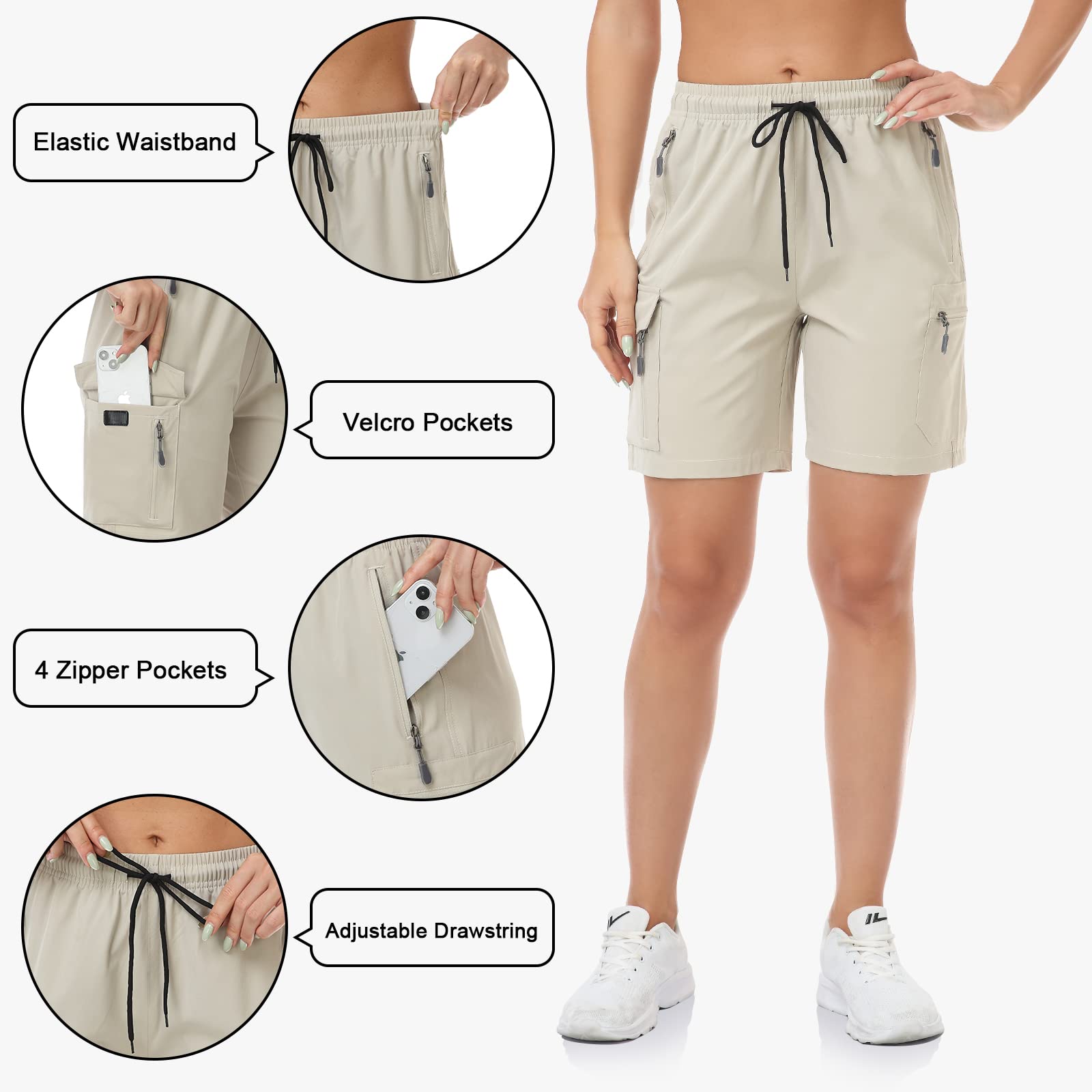 GymBrave Damen Wandershorts schnelltrocknend leichte Cargo Shorts für Outdoor Golf Reisen Reißverschlusstaschen