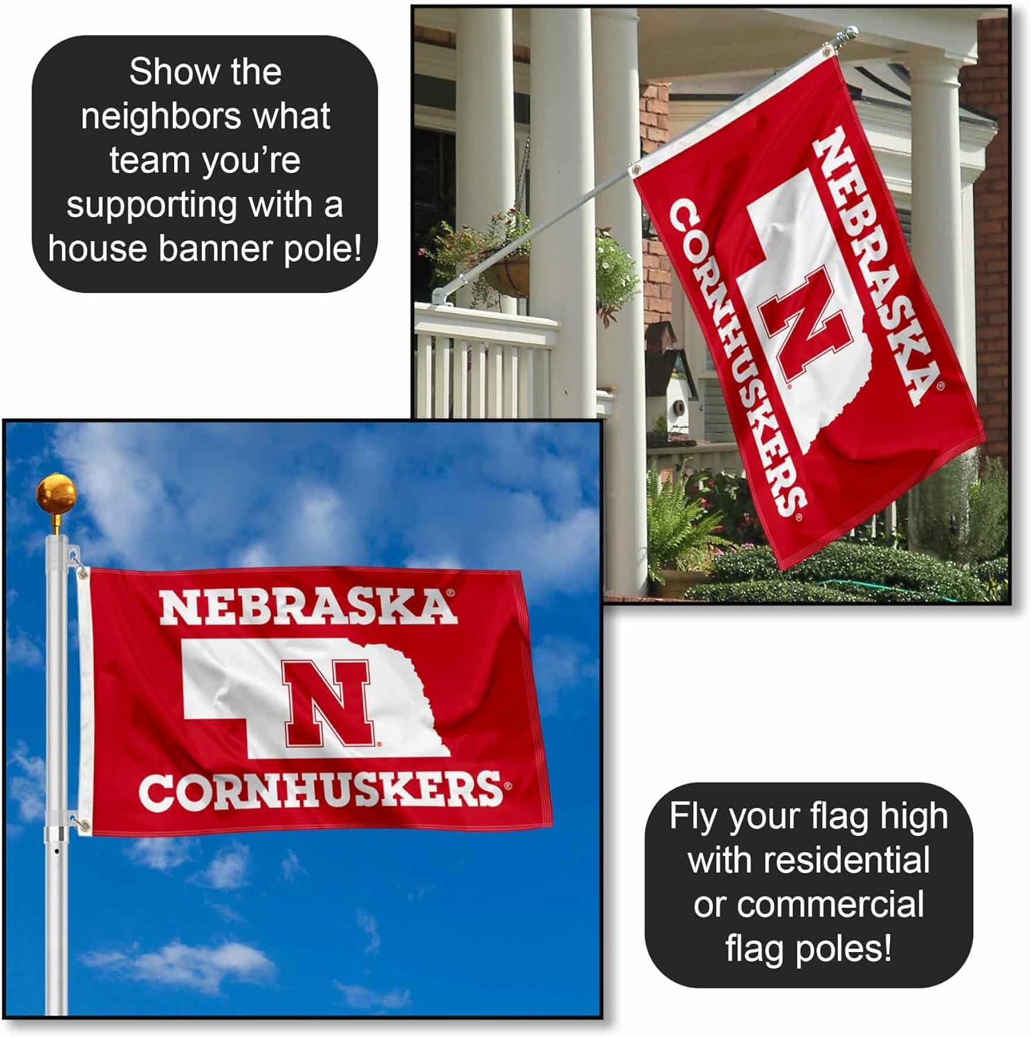 Nebraska Cornhuskers State Logo 3x5 Grommet Flag - Image 3