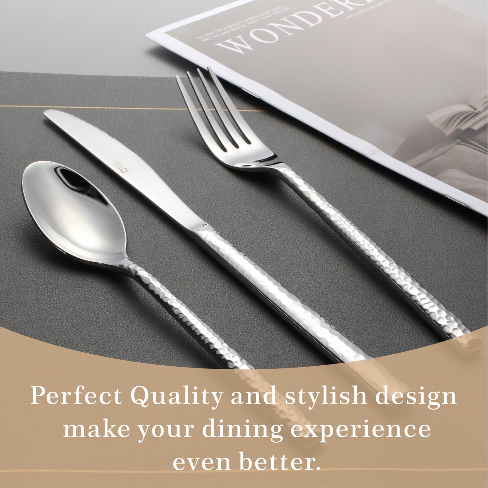 20-Piece Forged Hammered Stainless Steel Flatware Cutlery Set for 4, SXY INOX Includes Dinner Knives,Dinner Forks, Tea Spoons, Dinner Spoons, Salad forks, Mirror Polished - Dishwasher Safe