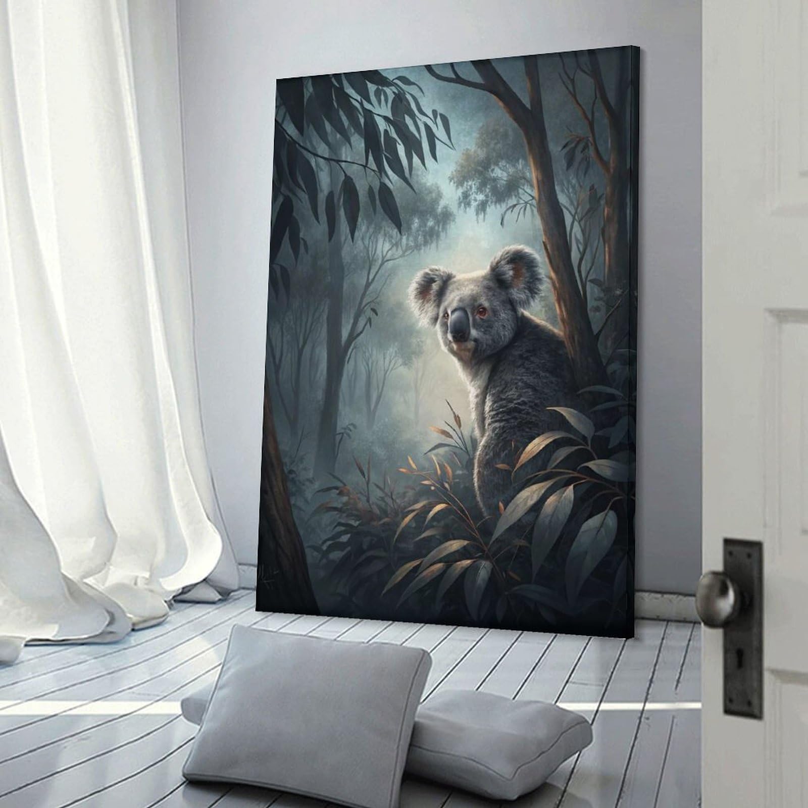 Junmoney Koala in A Misty Forest Canvas Wall Decor, 24x36inch(60x90cm), for Gallery Wall Decor And Room Displays, Wall Decor Suited to Curated Displays