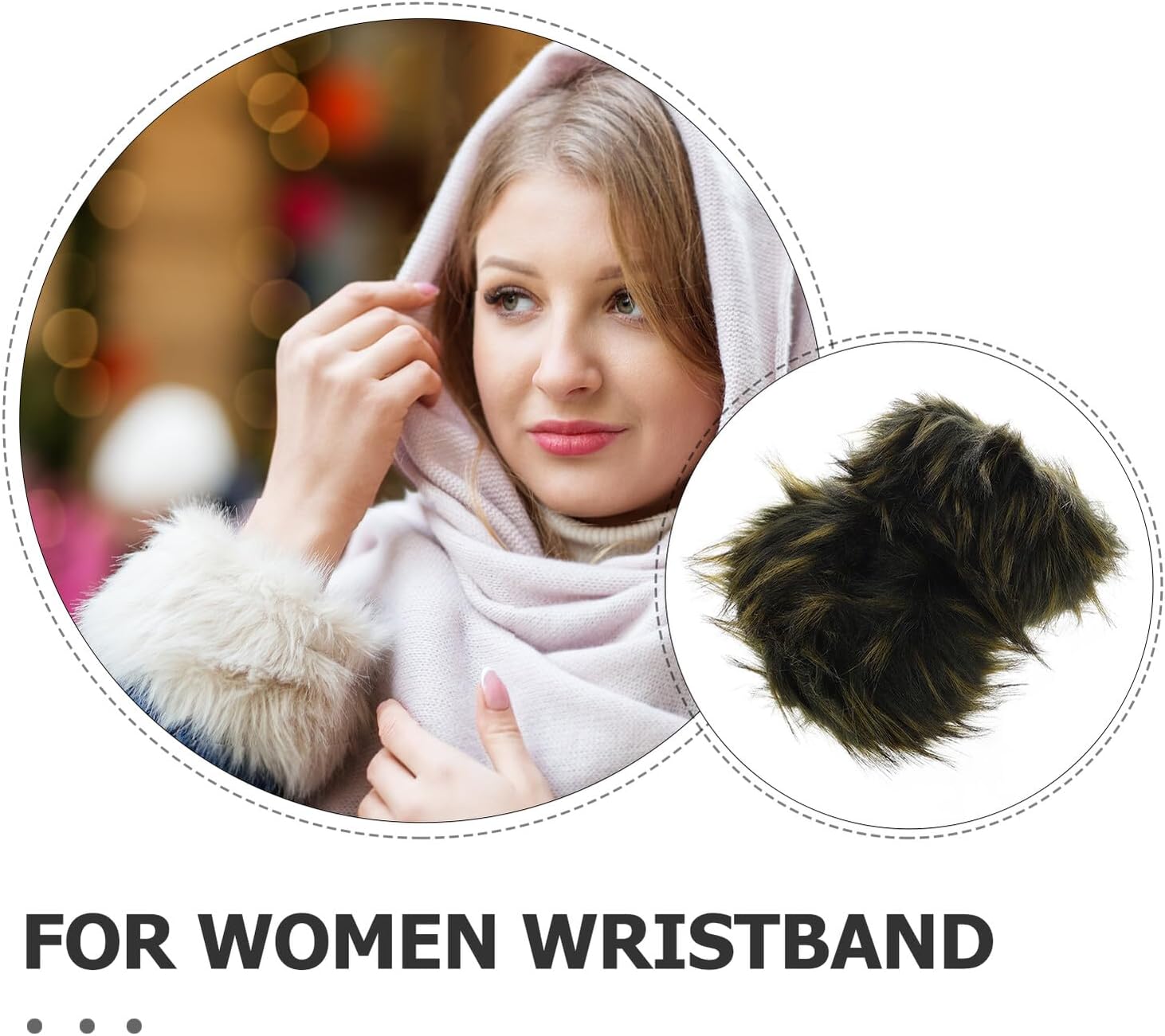ARTIBETTER Faux Fur Wrist Arm Warmers Military Green Jacquard Fluffy Fur Bracelet Women’s Winter Wrist Warmers for Outdoor and Casual Wear