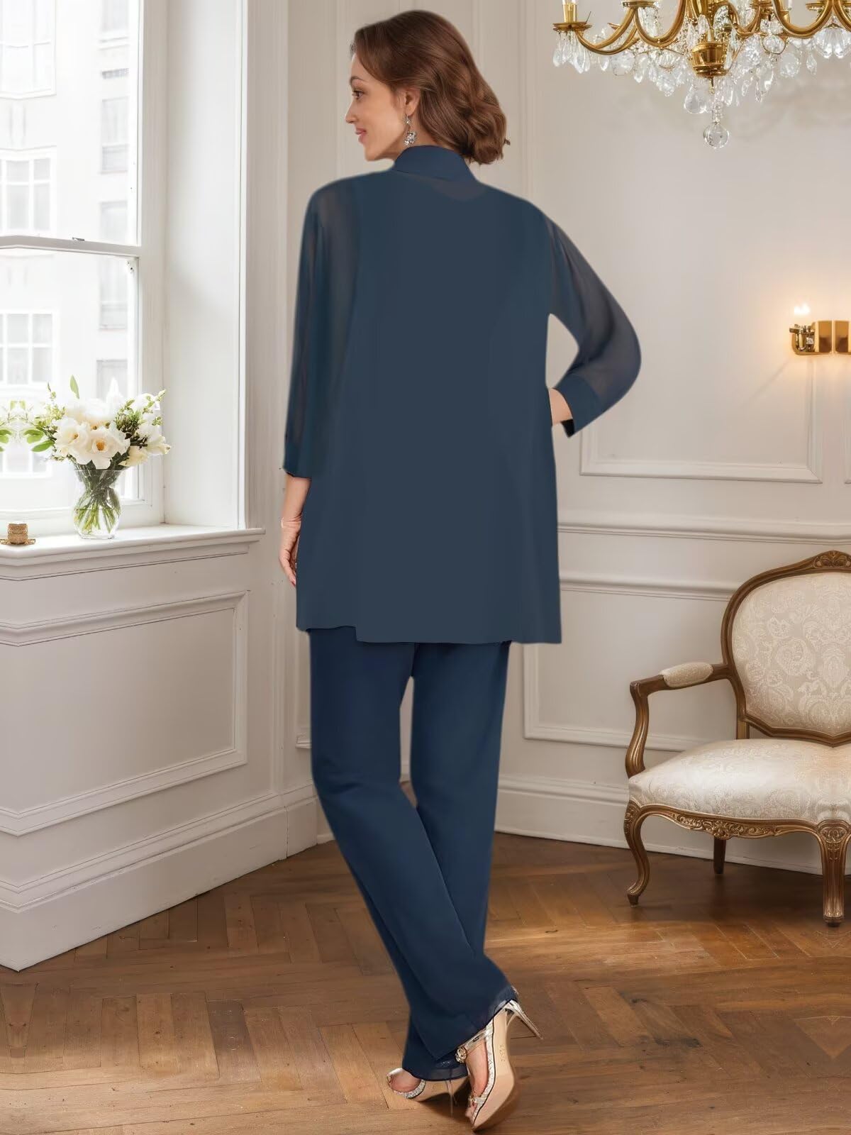 Hosenanzug Damen Festlich Elegant - Chiffon 3 Teiler Mutter Der Braut Hochzeitsgast Hosenanzüge Brautmutter Hosen Set Mit Jacke Für Hochzeit