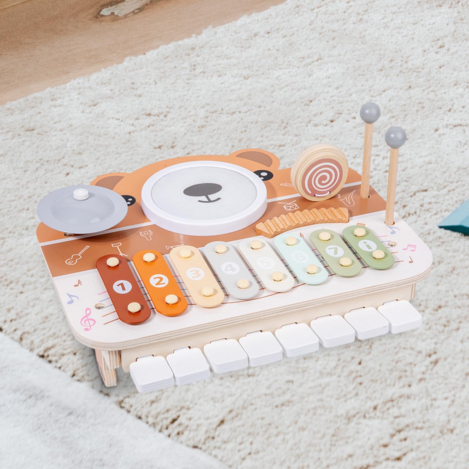Clavier pour Bébé Préscolaire Xylophone En Bois pour Les Tout-petits 18 Mois + Filles Garçons