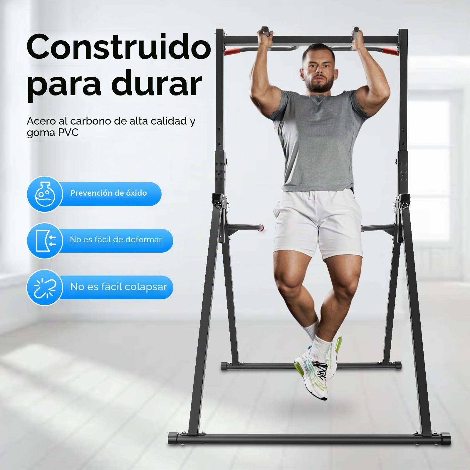 Barra de tracción plegable, estación de flexiones Power Tower plegable, multifunción fitness para tracción, flexiones y abdominales