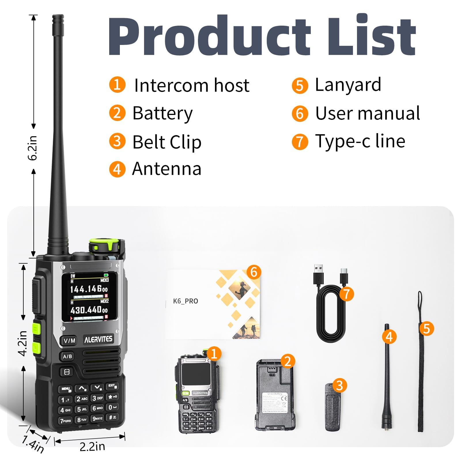 AT-K61 2 ricetrasmittenti radioamatoriali dual band, 5 W, USB-C | ampio display LCD, tastiera completa, copia frequenza, riduzione del rumore, VOX, batterie ricaricabili, nero