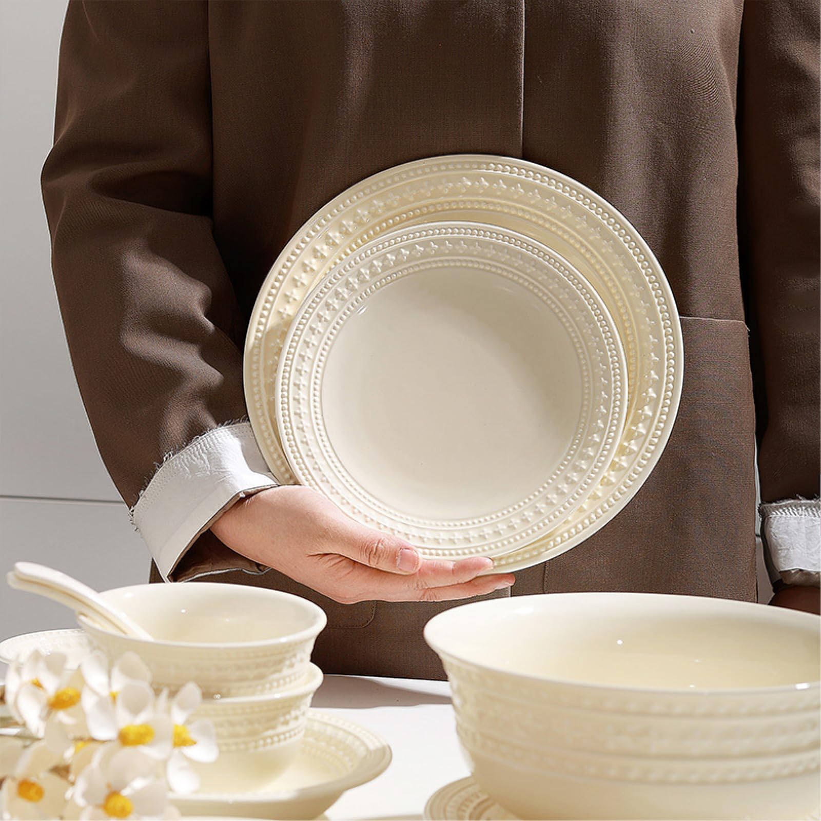 Ceramiczny kremowy wiatr podszkliwne kolorowe naczynia dom świeża i wykwintna osobowość - 30 cm talerz rybny