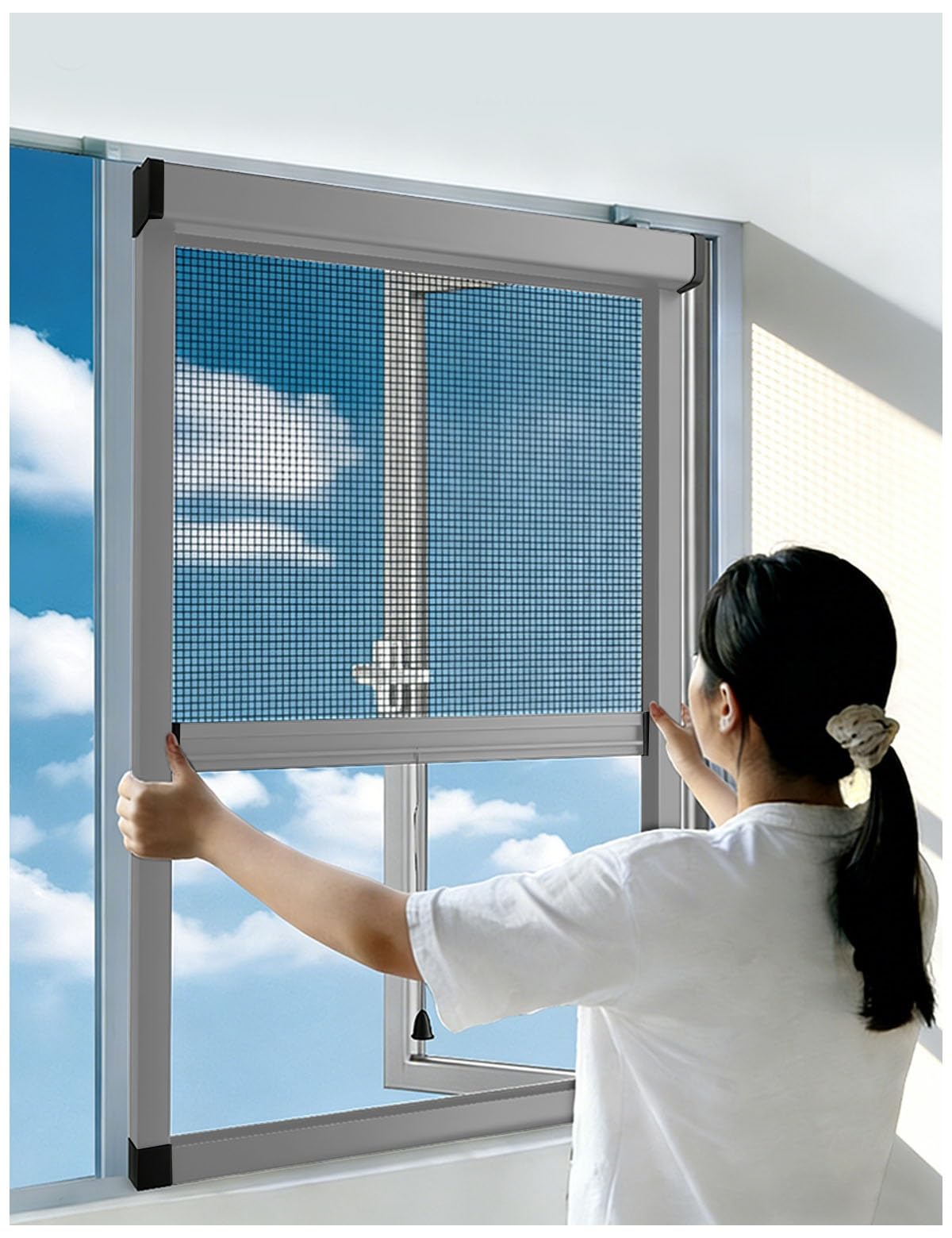 Fly Screens For Windows - Roller Window Netting for Insects, Mosquito Net Window Fly Screen Roller - Blind Fly Screen Retractable, Concealed Bug/Fly Netfor Windows Customised Top-and-Bottom Sliding