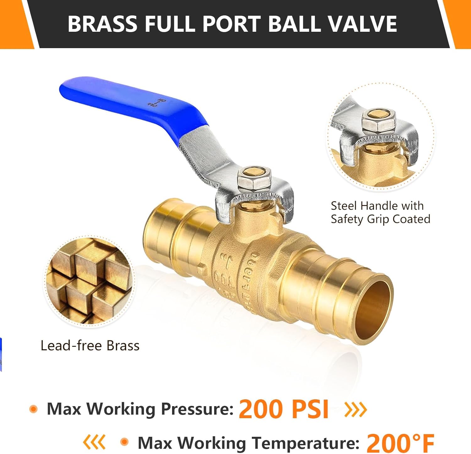 HeSun 5 PCs PEX A Expansion Ball Valve, 1-Inch Brass Shut Off Valve for Hot and Cold Water, Fit PEX-A Expansion Pipe, ASTM F1960, Blue