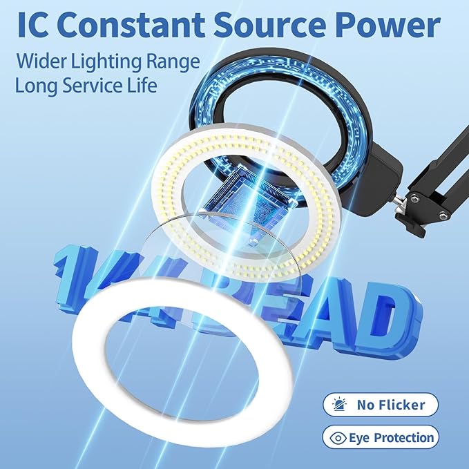 HITTI HITTI 12X Magnifying Glass with Light, 2025 New Upgrade Infinite Color and Stepless Dimming Desk Large Lamp & Clamp, 2-in-1 LED Hands Free Lighted Magnifier Stand for Crafting Hobby Soldering Reading photo 5