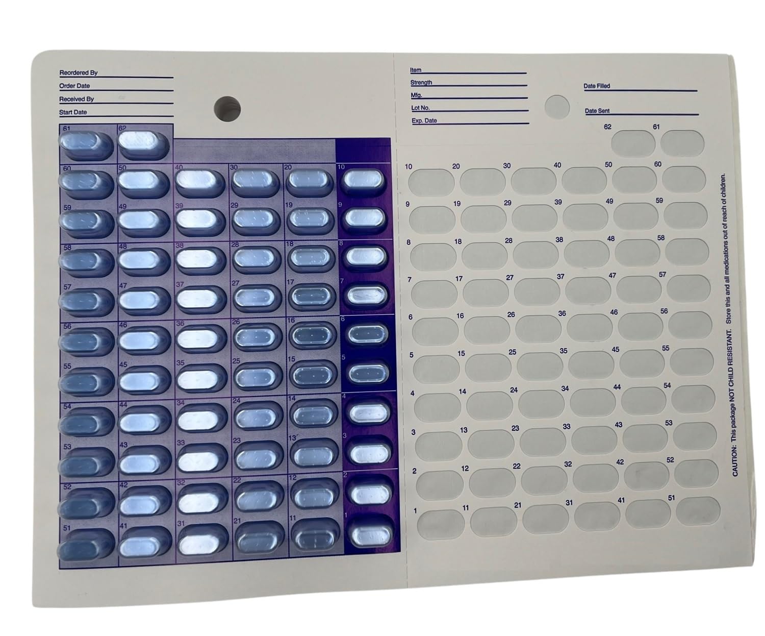 Lot de 12 paquets de cartes jetables 62 jours deux mois pour médicaments, comprimés et vitamines
