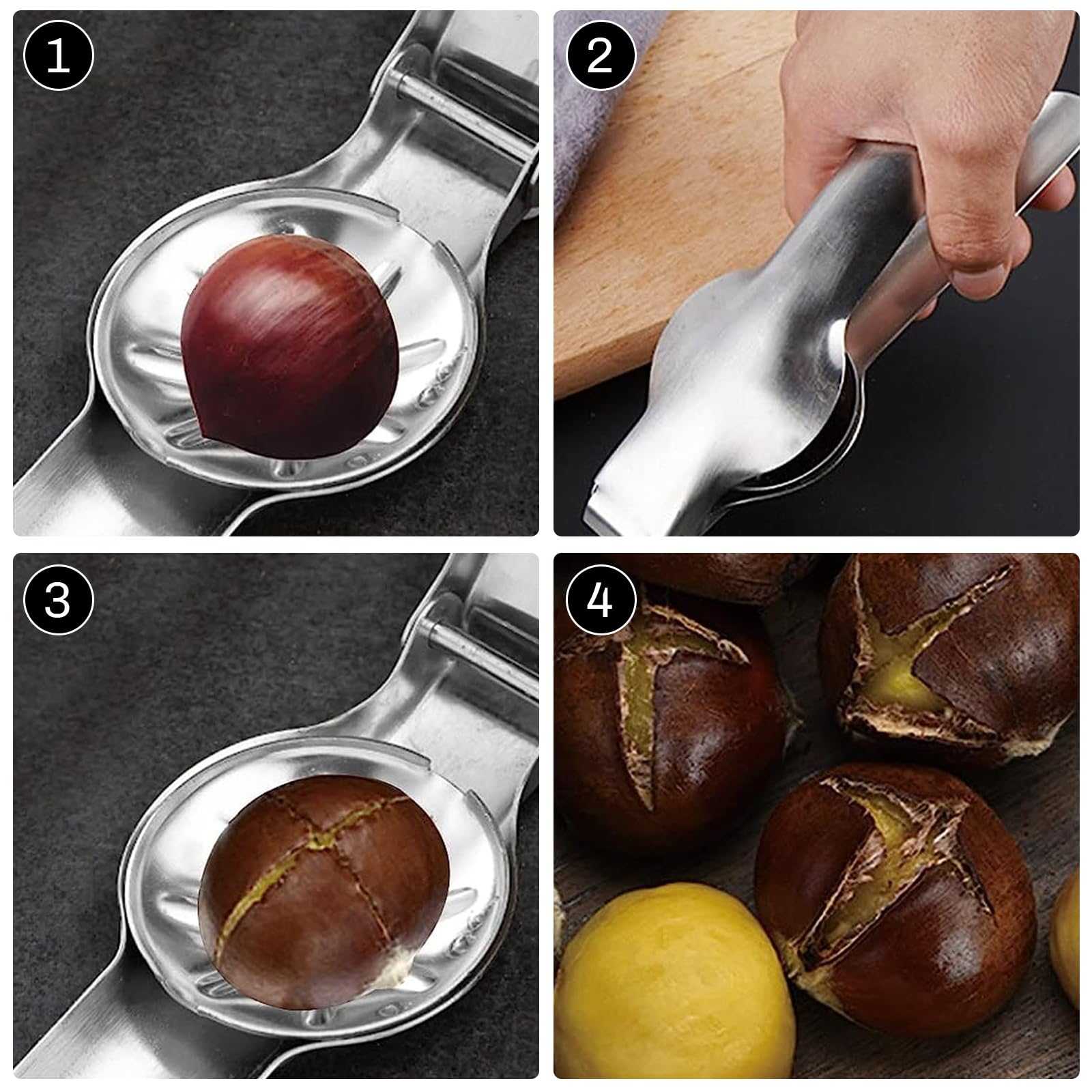 Pince à Châtaignes En Inox - Ouvre-Noix Manuel - Design Sécurisé Et Ergonomique - Pour Châtaignes, Noix, Etc.