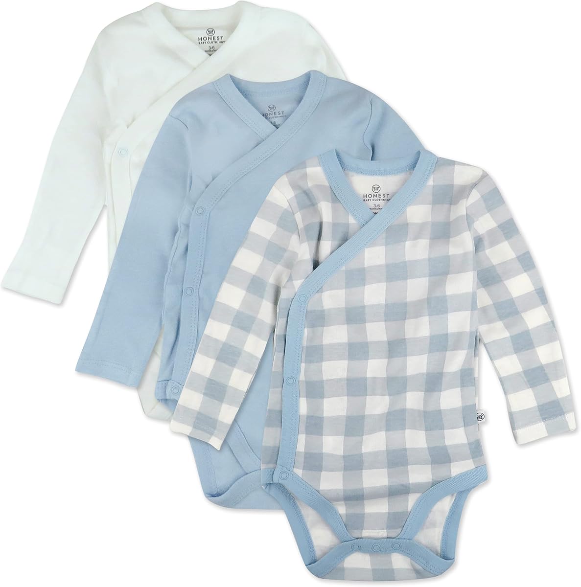 Baby 3-pack Long Sleeve Side-snap Kimono Bodysuits Organic Cotton for Infant Baby Boys, Girls, Unisex